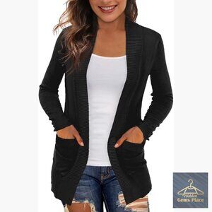 Lightweight Open Front Cardigan with Pockets, Soft Stretchy Material, S-2XL